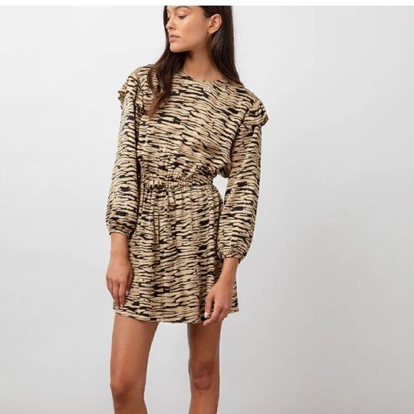Nordstrom Rails Ora 3/4 Flutter Sleeve Drawstring Waist Animal Print Dress - Picture 1 of 12